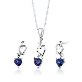  Heart Shape Sapphire Pendant Earrings and 18 Necklace Set