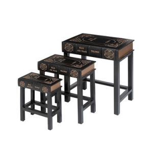 Woodland Imports Wood Leather Book Table (Set of 3)