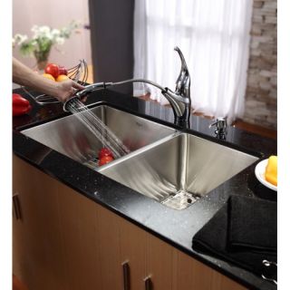 33 Undermount 70/30 Double Bowl Kitchen Sink with 11 Faucet and Soap