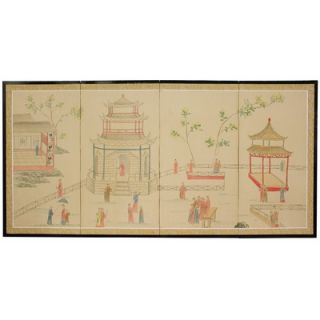 Oriental Furniture 36 Enter The Pagoda Silk Screen with Bracket
