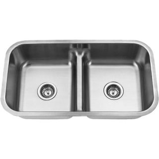 Stainless Steel Undermount Double Bowl Kitchen Sink with a Low Divider