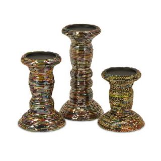 IMAX Avalin Wood and Glass Candlesticks (Set of 3)