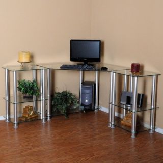 Clear Tempered Glass Corner Computer Desk with 2 20 Modular Extens