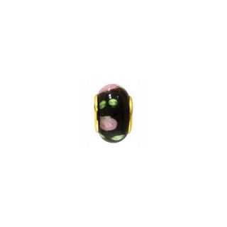 Janlynn Black with Pink Flower Glass Bead   ABAT GB129