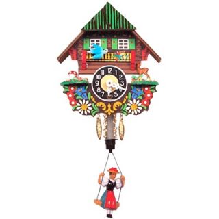 Black Forest Chalet Carved 5.5 Clock with Swinging Girl