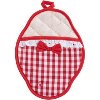 Jessie Steele Red and White Gingham Scalloped Pot Mitt with Trim