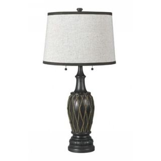 Cal Lighting Zohar Table Lamp with Striped Drum Shade in Terra Cotta