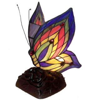 Tiffany Style Butterfly Accent Table Lamp with Thirteen Cabochons