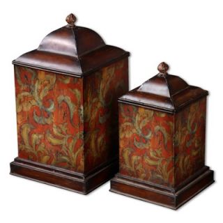 Uttermost Colorful Flowers Canister in Brown   Set of 2