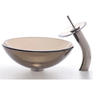 Kraus Frosted Brown Glass Vessel Sink and Rivera Faucet   C GV 103FR