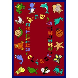 Joy Carpets Educational ABC Animals Hebrew Alphabet Red Kids Rug