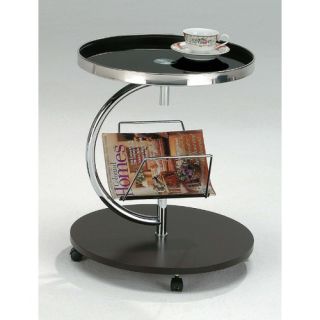 Black Glass End Table With Magazine Rack and Wheels