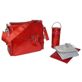 Ozz Iridescent Patent Diaper Bag in Red