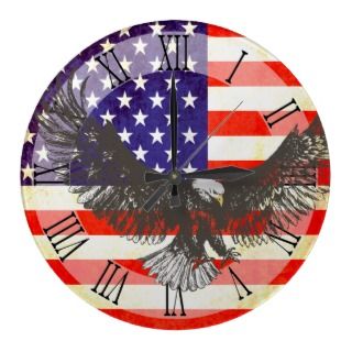 Patriotic American flag eagle roman wall clock 