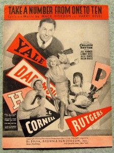 1934 Take A Number from One to Ten Sheet Music College Rhythm Movie
