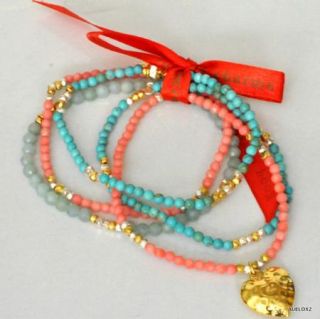 New $475 GOOD CHARMA 5 Strand Pink Coral, Turquoise Stretch Bracelet