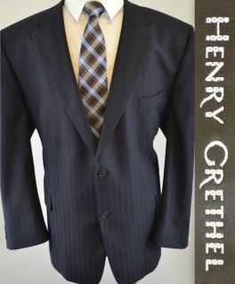 Henry Grethel Mens Navy Blue Pinstripe 2 Button Wool 2pc Suit 54R