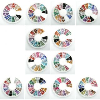 12 colors Round Glitters Tips Nail Art Rhinestones Irregular shape