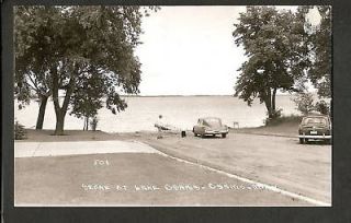 osakis minnesota mn 1940s rppc lake boat ramp car dog