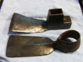 Vintage ADZE & 1 Grub Hoe Heads only 1 round oblong hole 1 rectangle