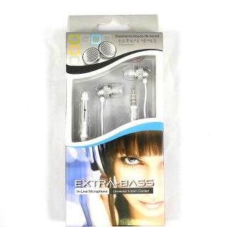 Extra Bass 3 5 mm Stero Headset w Mic for HTC Phones Full White Earbud