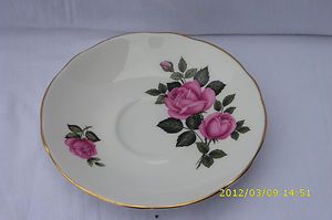 Vintage Harleigh English Fine Bone China Saucer Pink Rose Green Leaf