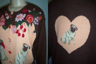  Knits Cardigan Sweater Pug Dog Hearts Romance Bulldog Heart L