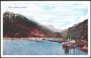 Skagway Alaska AK 1920 Harbor and City Vintage Postcard
