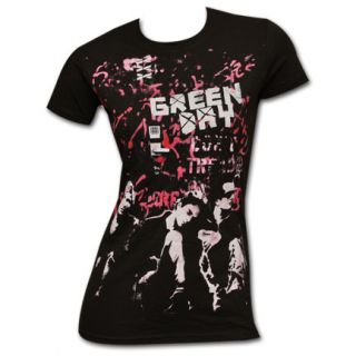 Green Day Graffiti Wall Black Juniors Graphic Tee Shirt