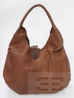 Henry Beguelin Brown Gathered Leather Top Stitched Logo Handbag