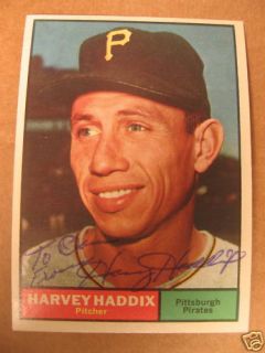 1961 Topps 100 Harvey Haddix Pirates Signed JSA