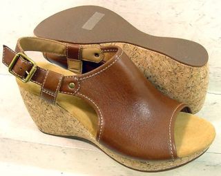 Clarks Elements Womens Harwich Helm Tan Wedge Sandals Shoes 87667 size
