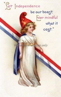 Clapsaddle 4th of July Independence Girl Repro Greeting Card