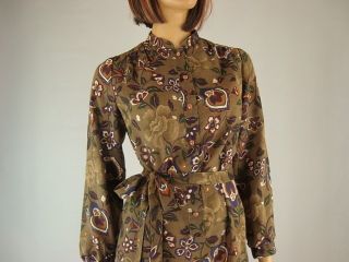  Dress Sheer Fall Flower Brown Coral Buttons Henry Lee Bust 39
