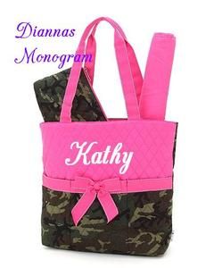 Personalized   ( 3pc Diaper Bag Quilted ) Camo & Pink  White