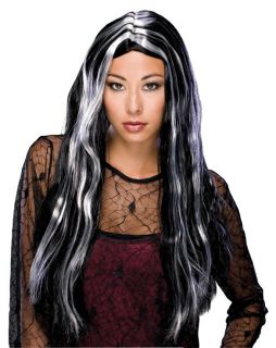 24 black grey wig goth witch halloween costume accessory women streaks