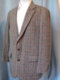 Vtg Hawick Clothing by at Ease Herringbone Tweed Jacket 42R Leather
