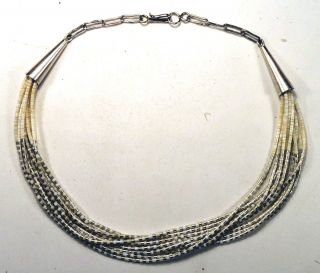 Ed Aguilar Pueblo 10 Strand Sterling Silver White Shell Small Necklace
