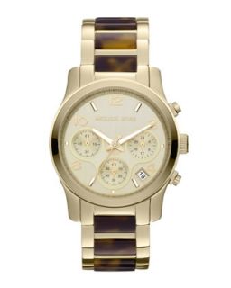 Michael Kors Mid Size Tortoise Acetate and Golden Stainless Steel