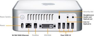 The small form of the Mac mini features several ports for a variety of
