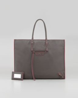 Papier Leather Tote Bag, Gray/Pink