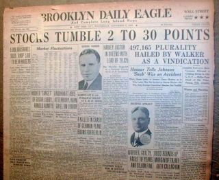 1929 Headline Newspaper NY Stock Market Crash Great Depression Start
