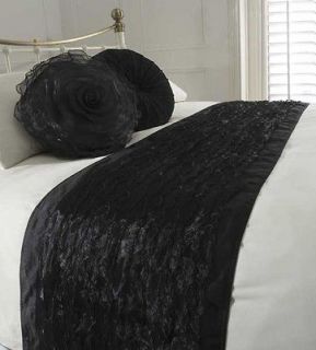 ARQUETTE FAUX SILK BED RUNNERS WITH SQUARE AND BOUDOIR CUSHIONS.