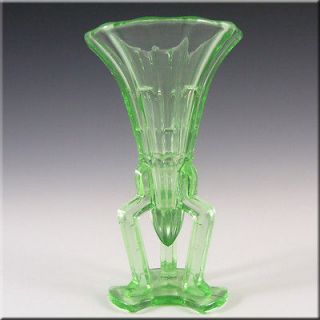 czech 1930 s art deco uranium green glass rocket vase  54