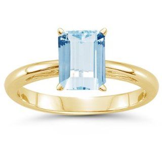 3.00 Cts Aquamarine Solitaire Ring in 18K Yellow Gold 7.0