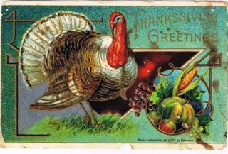  Postcard Turkey Pumpkin Corn Grapes Heymann Samson 1912 Vintage
