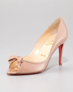 Christian Louboutin Milady Patent Leather Bow Peep Toe Red Sole Pump