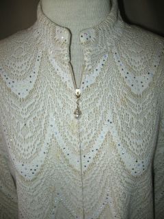 St John Evening by Marie Gray White Sweater Jacket w Pearls