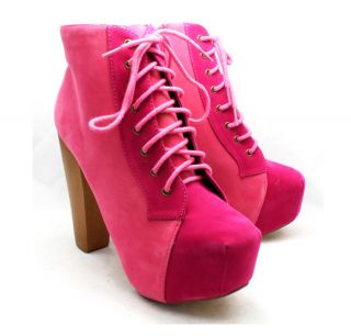  Bright Candy Pink Faux Suede High Chunky Heel Ankle Boots New