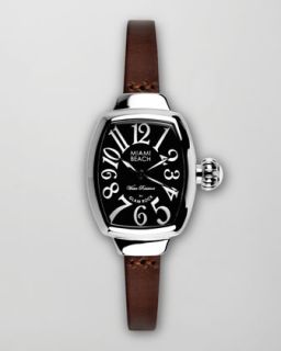 Miami Beach by Glam Rock Small Leather Strap Curved Watch, Brown